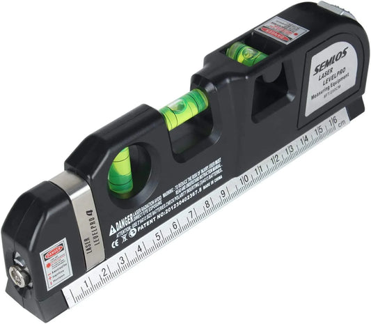 Niveau Laser 4-en-1 Semlos : Laser, Niveau à Bulle, Mètre Ruban 250 cm, Règle Métrique