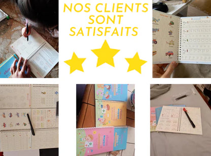 4 Cahiers Magiques 3D Réutilisables + 10 Stylos – Disponible en Français, Anglais et Arabe