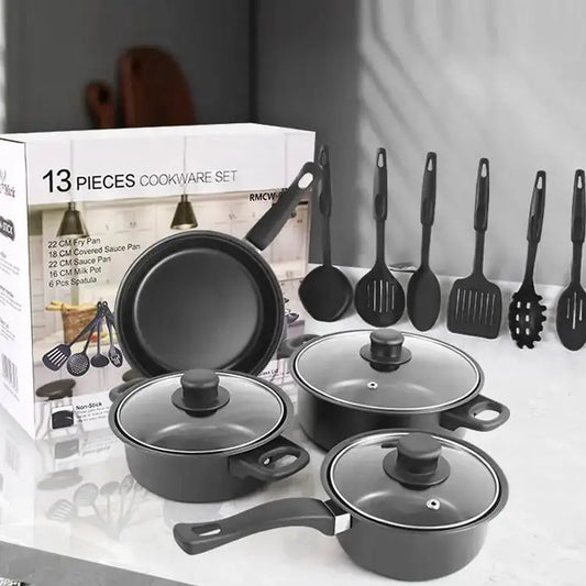 🍳 Batterie de Cuisine 13 Pièces – Marmites, Poêles & Couvercles | Édition Nouveauté 2025